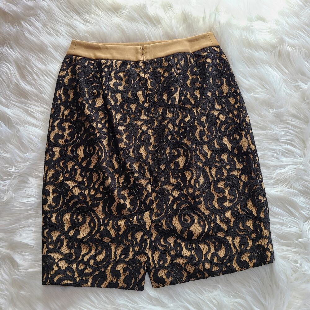 Ann Taylor Loft Black Camel Lace Curvy Pencil Skirt Size 4 Straight Stretch Fit - Picture 2 of 3